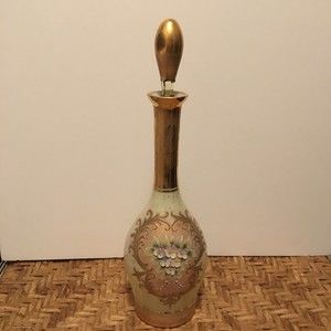 Austrian glass decanter LPW hand blown bottle applied flowers